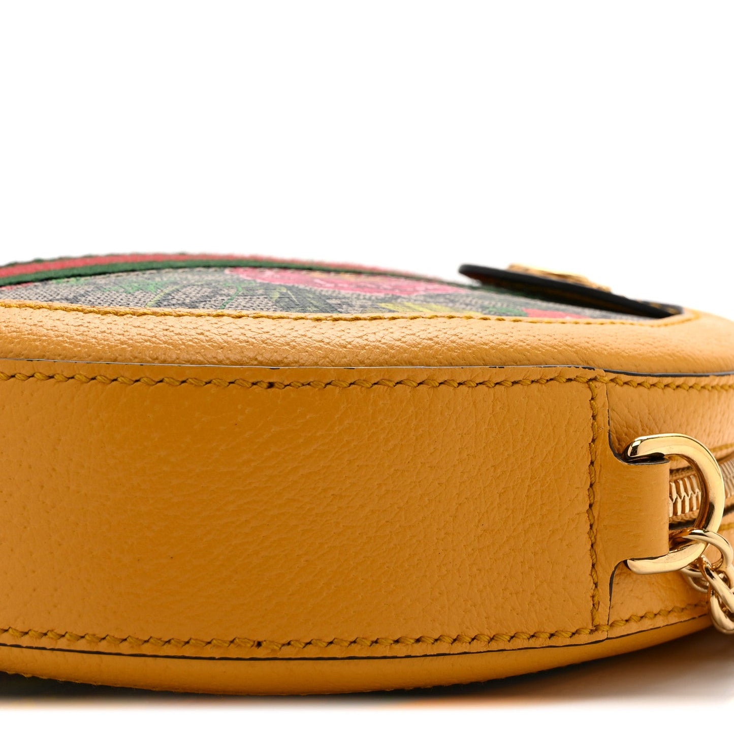 GG Supreme Monogram Flora Web Mini Ophidia Round Shoulder Bag Beige Multicolor Crop