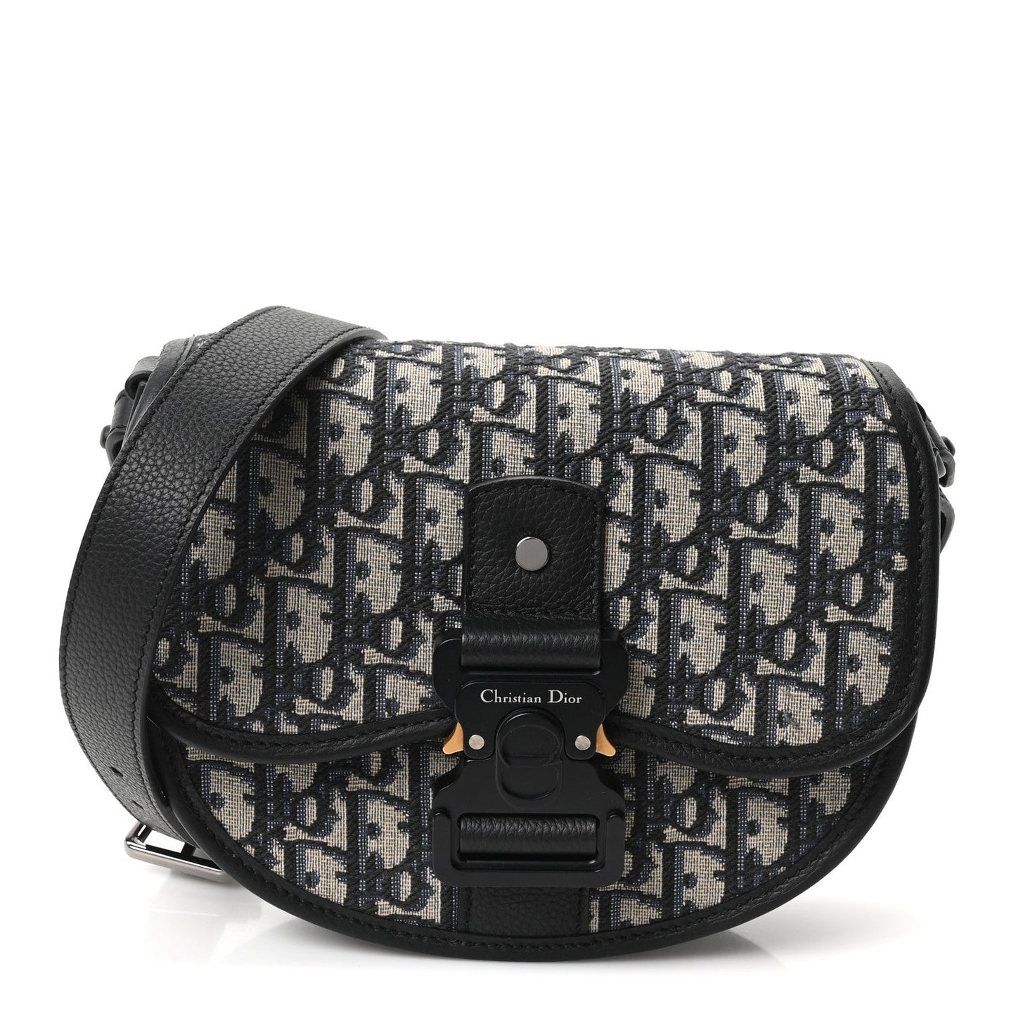 Oblique Grained Calfskin Mini Gallop Bag With Strap Black Beige