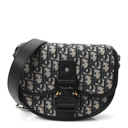 Oblique Grained Calfskin Mini Gallop Bag With Strap Black Beige