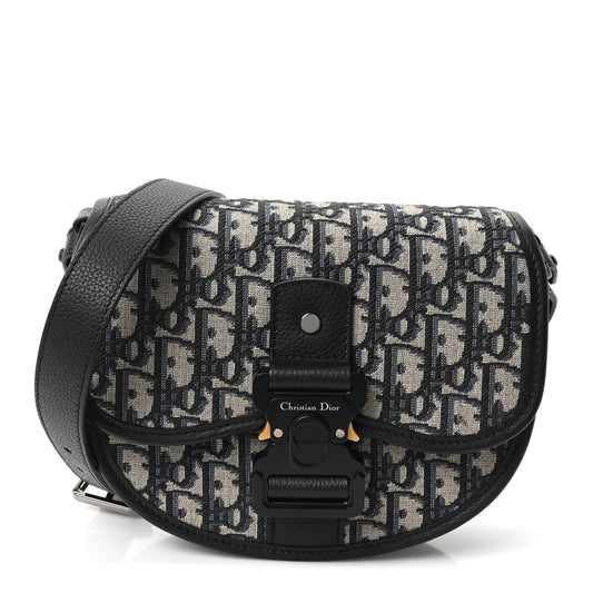 Oblique Grained Calfskin Mini Gallop Bag With Strap Black Beige