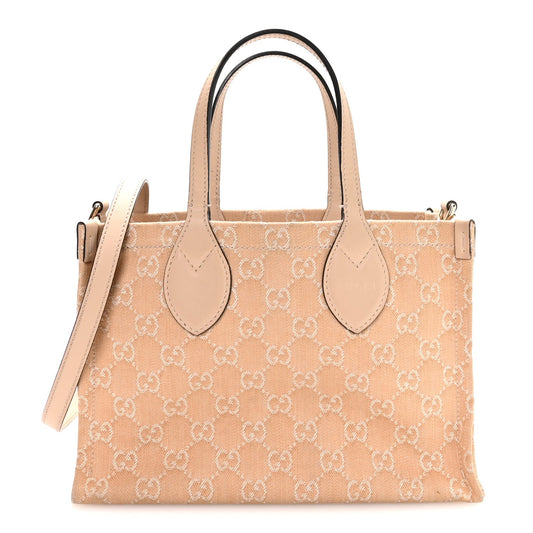 Denim Ophidia GG Monogram Tote Medium Light Beige