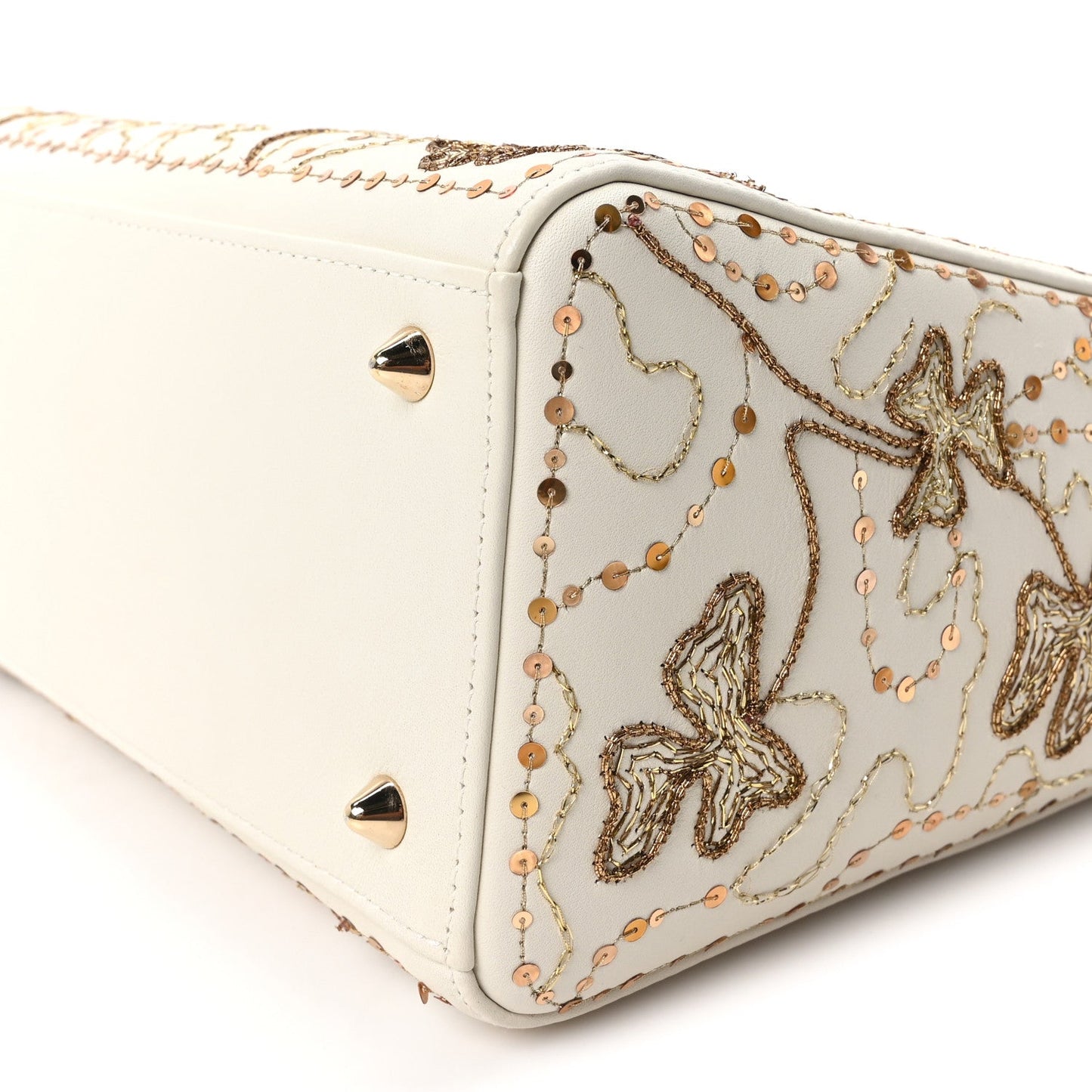 Smooth Calfskin Sequin Embroidered Clover Medium Lady Dior White