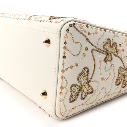 Smooth Calfskin Sequin Embroidered Clover Medium Lady Dior White