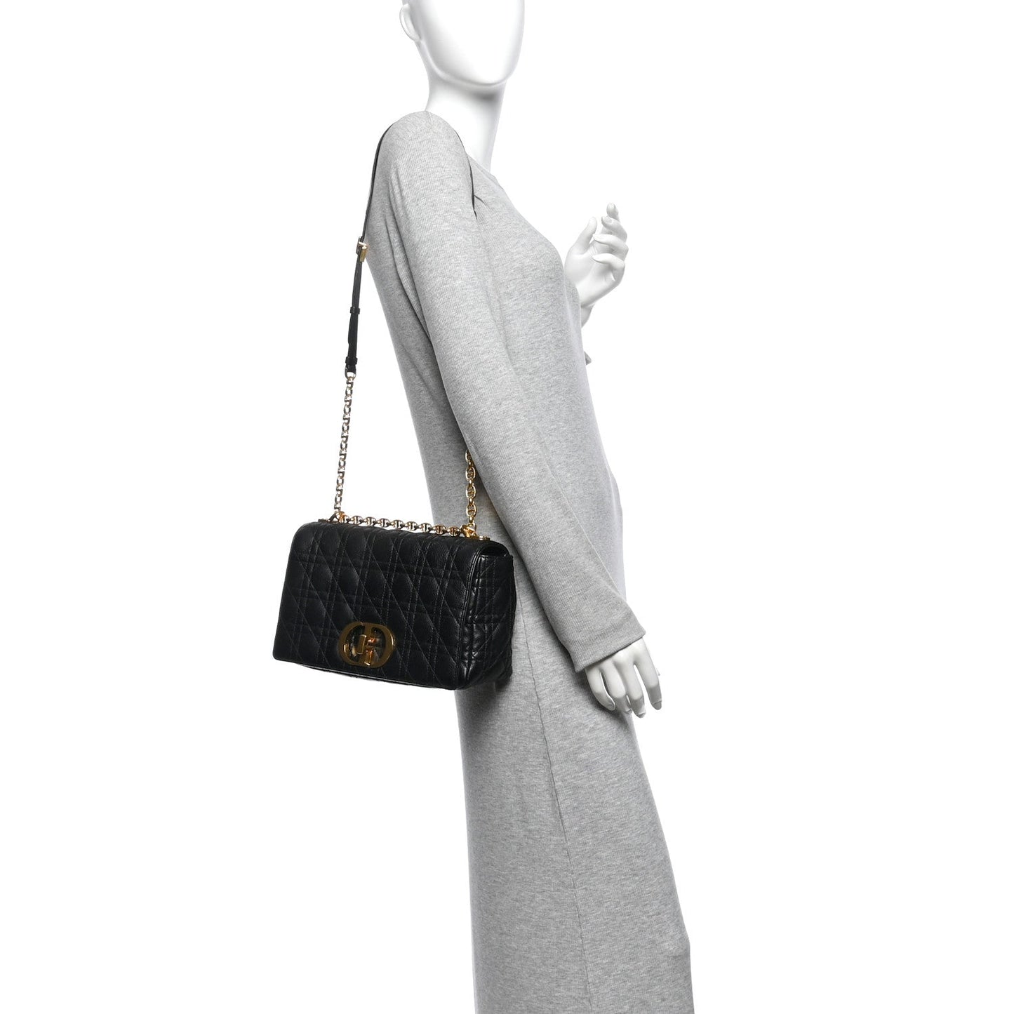 Grained Calfskin Cannage Large Caro Bag Black