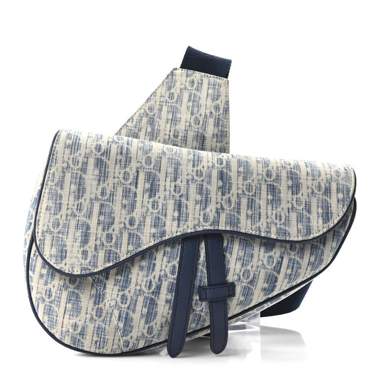 Denim Jacquard Oblique Kasuri Mens Saddle Bag Kasuri Blue White