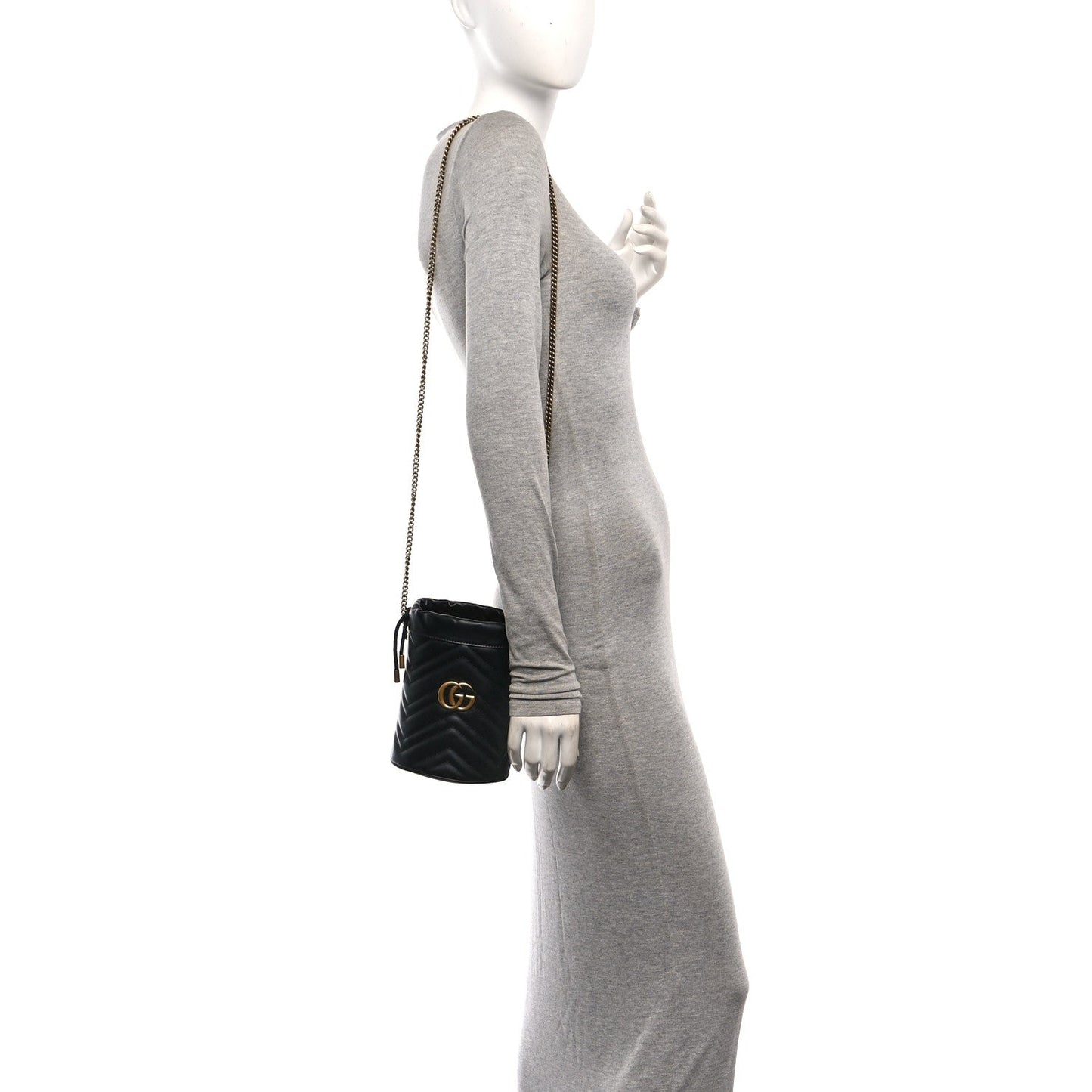 Calfskin Matelasse Mini GG Marmont 2.0 Bucket Bag Black