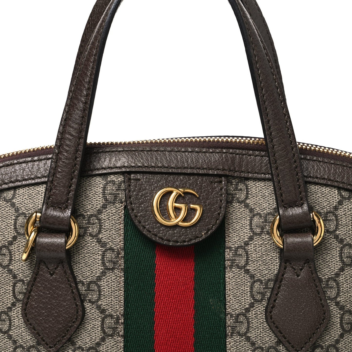 GG Supreme Monogram Web Medium Ophidia Top Handle Dome Bag Brown