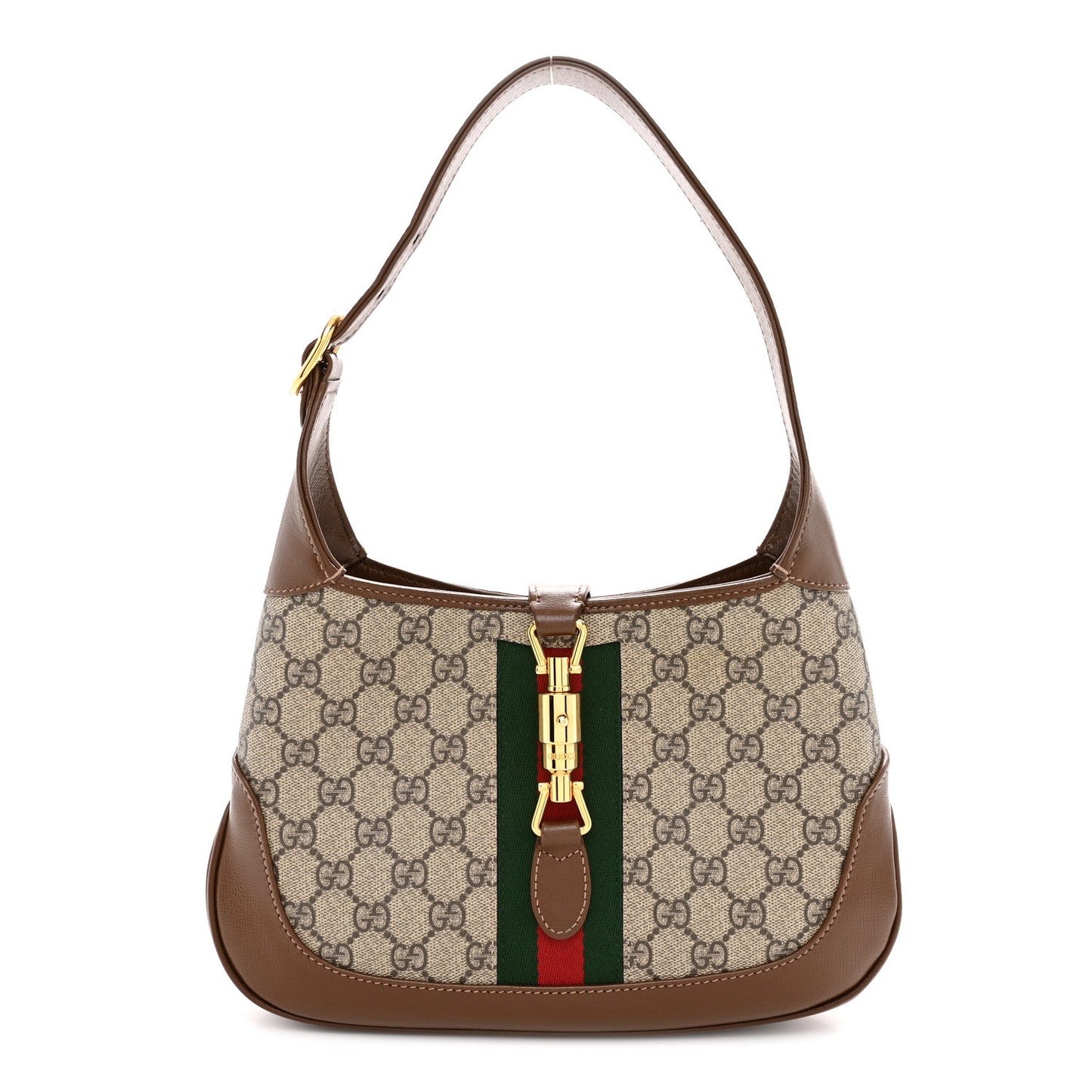 GG Supreme Monogram Azalea Calfskin Web Small Jackie 1961 Hobo Beige Ebony Brown Sugar