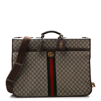 GG Supreme Monogram Textured Dollar Calfskin Web Ophidia Savoy Garment Bag Beige Ebony New Acero