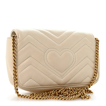 Calfskin Matelasse Super Mini GG Marmont Shoulder Bag White