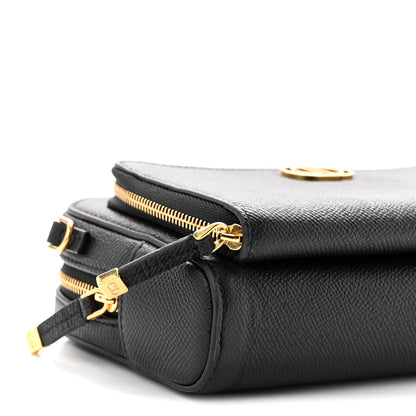 Grained Calfskin Caro Double Pouch Black