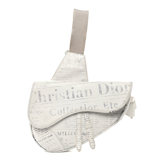 X Daniel Arsham Grained Calfskin Newspaper Print Saddle Bag White