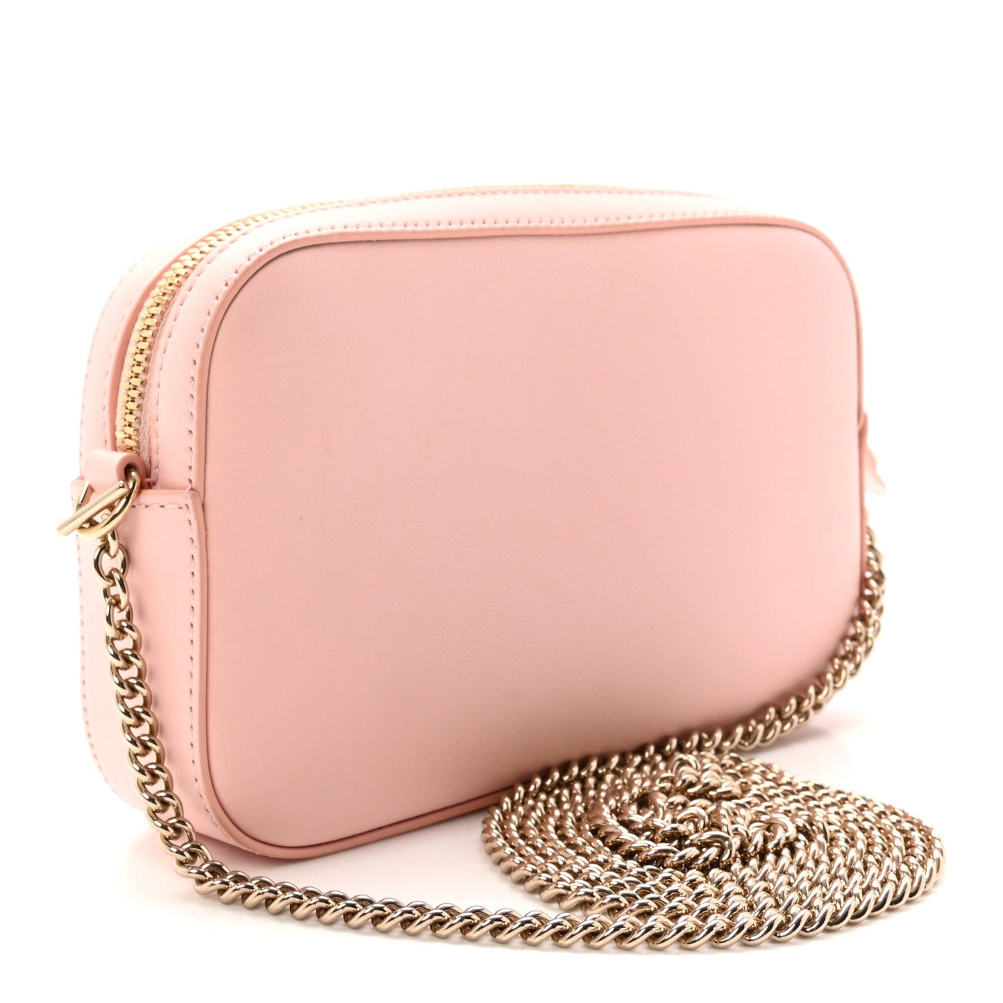 Dollar Calfskin Enamel Super Mini GG Marmont Chain Shoulder Bag Light Pink Blue
