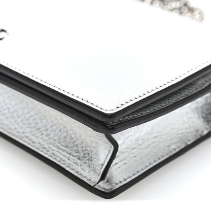 Metallic Dollar Calfskin Mini GG Marmont Chain Wallet Silver