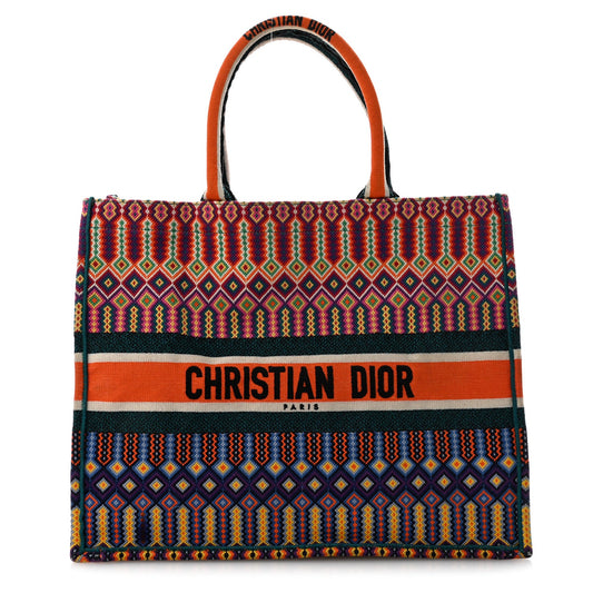 Canvas Embroidered Large Mexican Crafts Book Tote Orange Multicolor