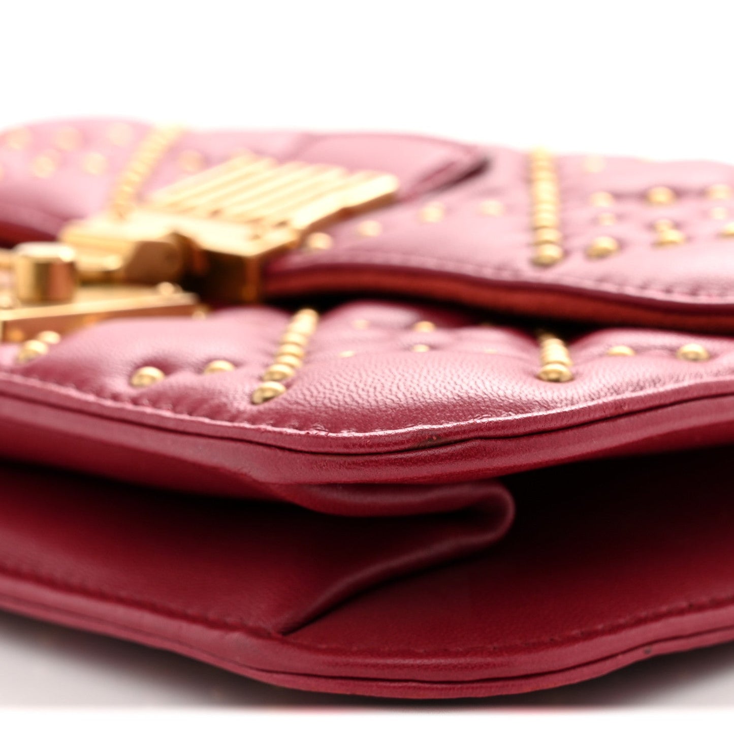 Lambskin Cannage Studded Small Dioraddict Flap Bag Red