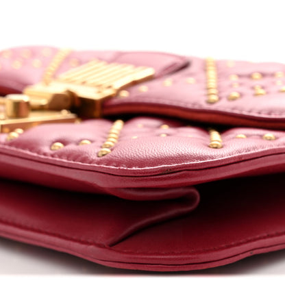 Lambskin Cannage Studded Small Dioraddict Flap Bag Red