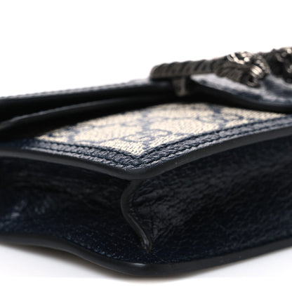 GG Supreme Monogram Textured Dollar Calfskin Super Mini Dionysus Shoulder Bag Beige Blue