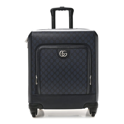 GG Supreme Monogram Textured Dollar Calfskin Web Ophidia Small Savoy Cabin Trolley Black Blue