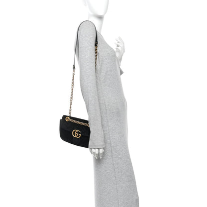 Velvet Matelasse Mini GG Marmont Shoulder Bag Black