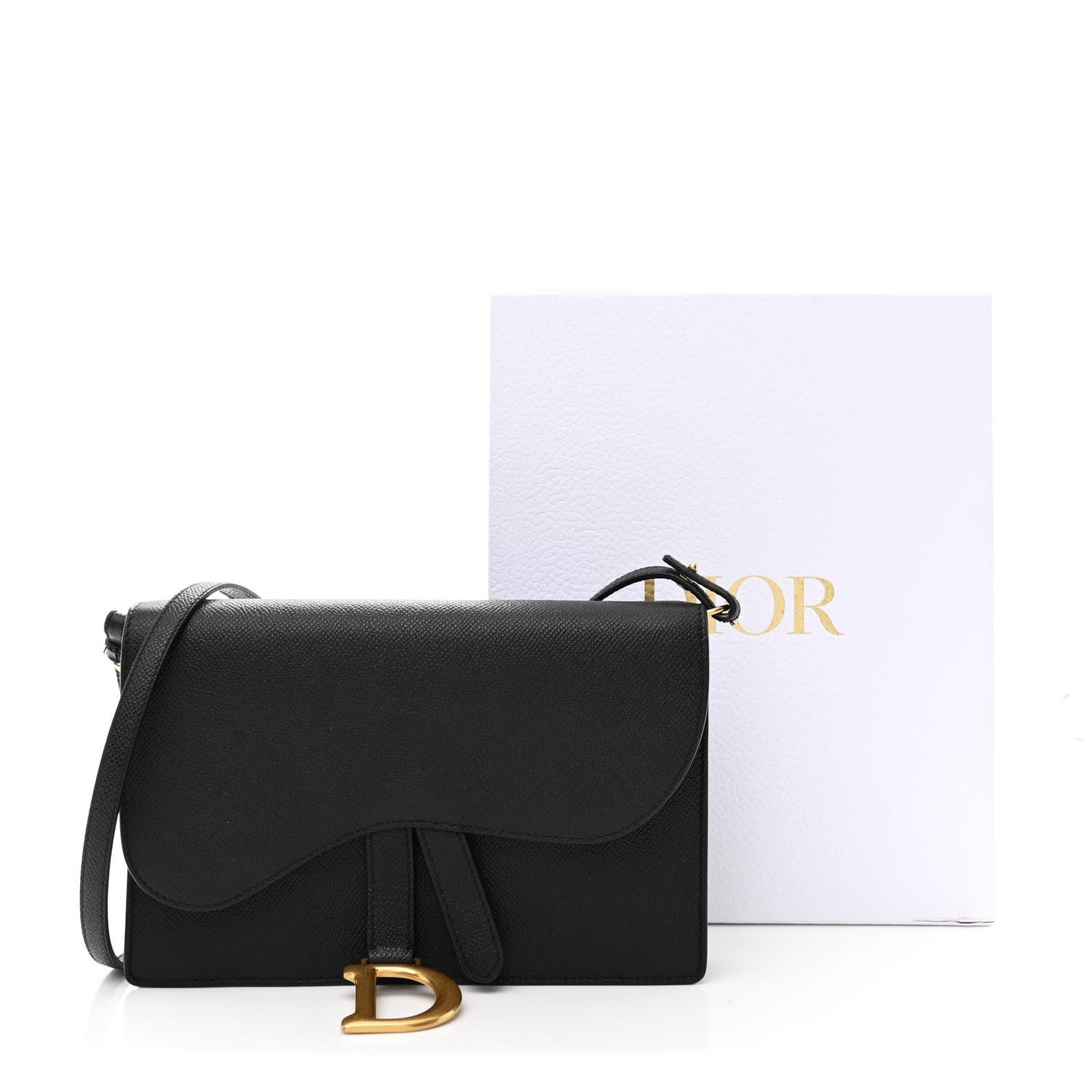 Grained Calfskin Saddle Pouch Bag Black