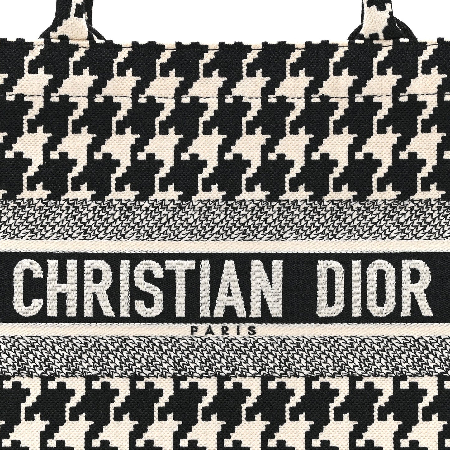 Canvas Houndstooth Embroidered Medium Book Tote Black White