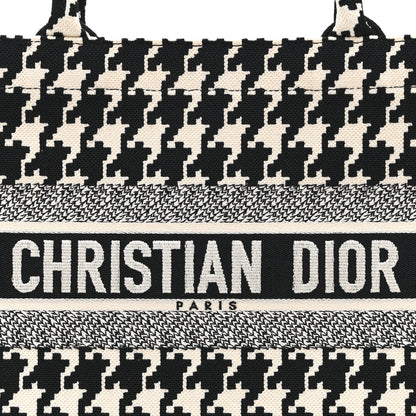 Canvas Houndstooth Embroidered Medium Book Tote Black White