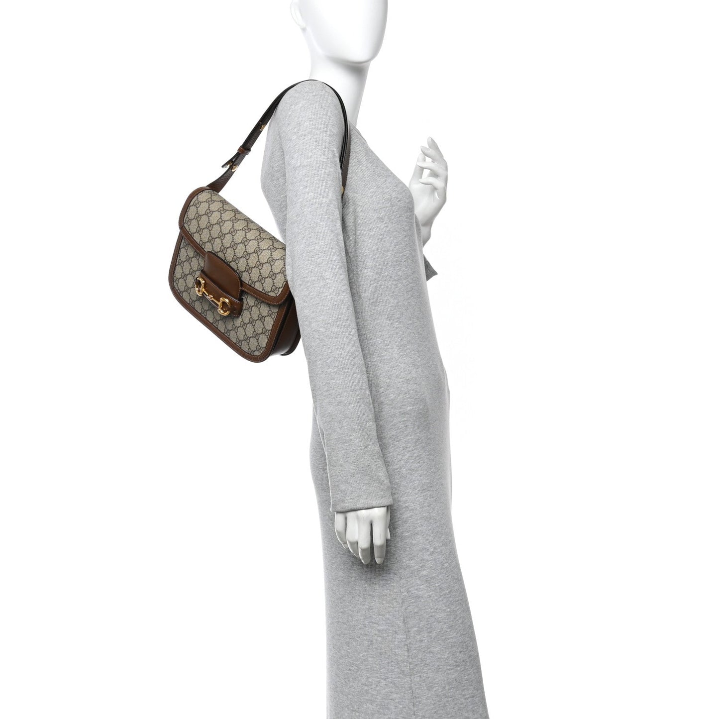 GG Supreme Monogram Horsebit 1955 Shoulder Bag Beige Brown Sugar