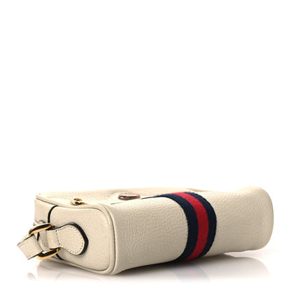 Textured Dollar Calfskin Web Mini Ophidia Shoulder Bag Mystic White