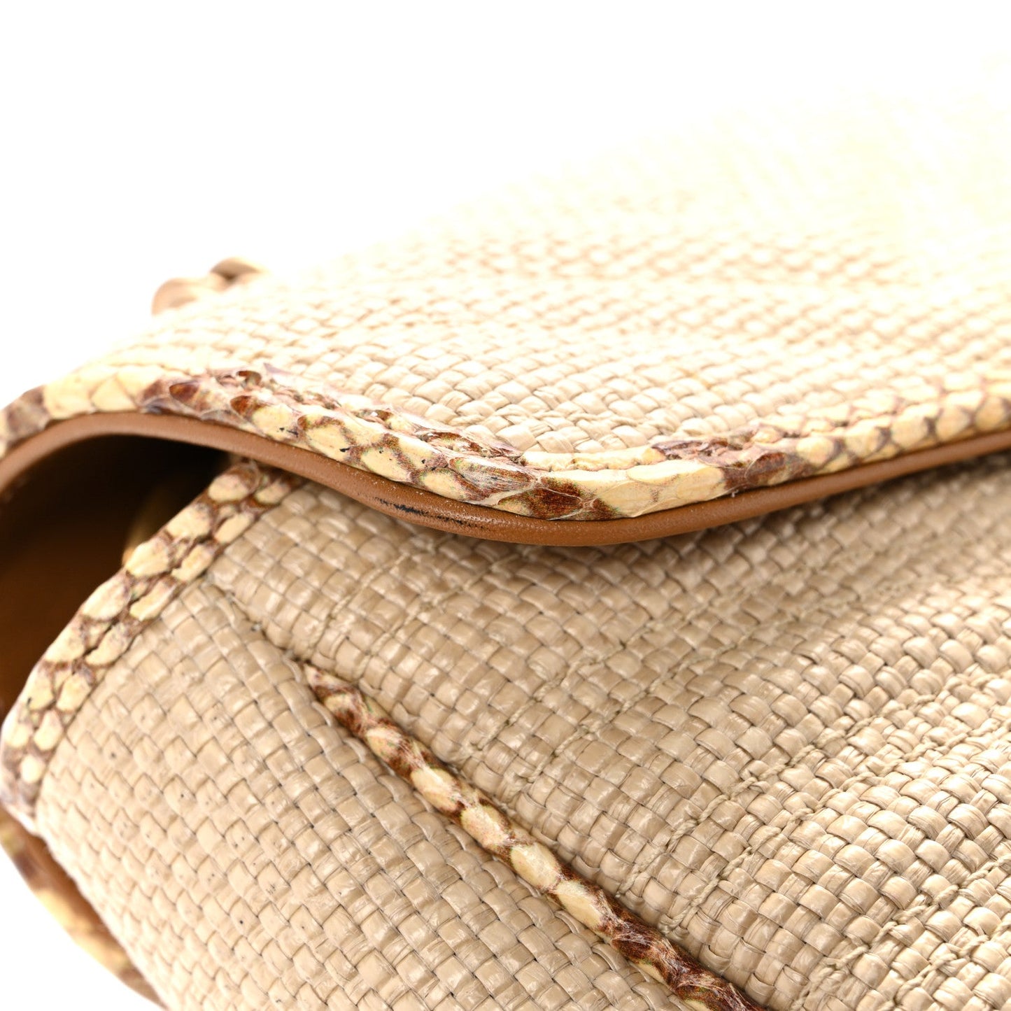 Raffia Elaphe Matelasse Small GG Marmont Shoulder Bag Natural Cream Brown