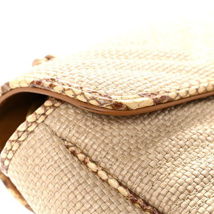 Raffia Elaphe Matelasse Small GG Marmont Shoulder Bag Natural Cream Brown