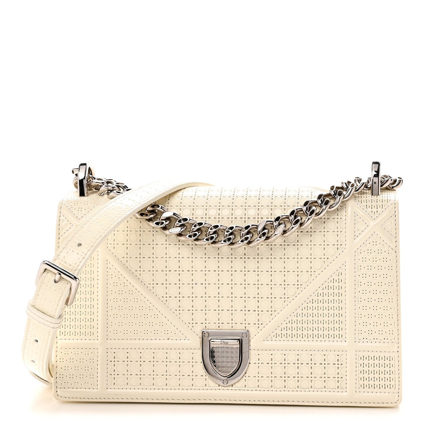 Patent Micro-Cannage Small Diorama Flap Bag White