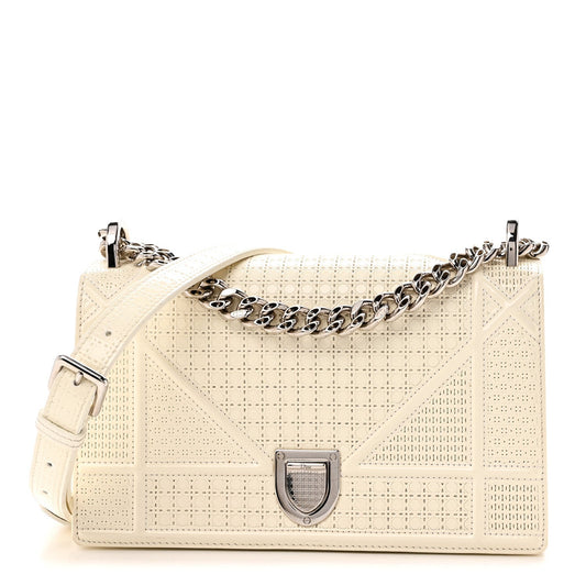 Patent Micro-Cannage Small Diorama Flap Bag White
