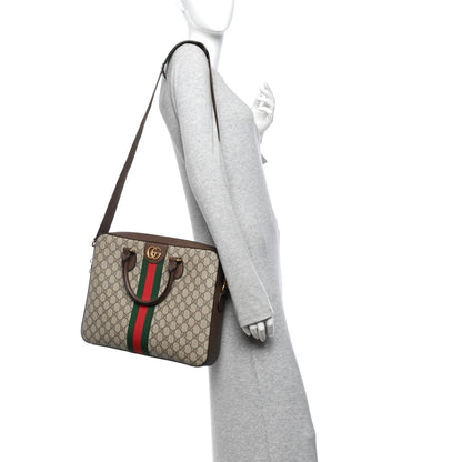 GG Supreme Monogram Textured Calfskin Web Medium Ophidia Briefcase Beige Ebony New Acero