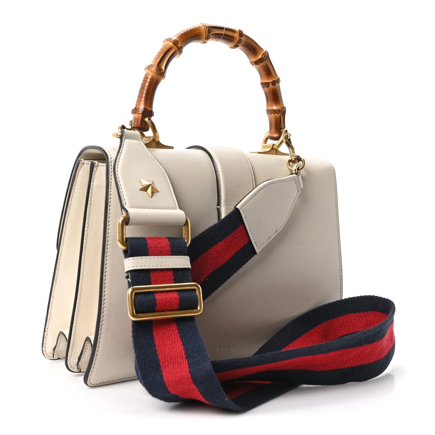 Calfskin Bamboo Web Medium Dionysus Top Handle Bag White Blue Hibiscus Red