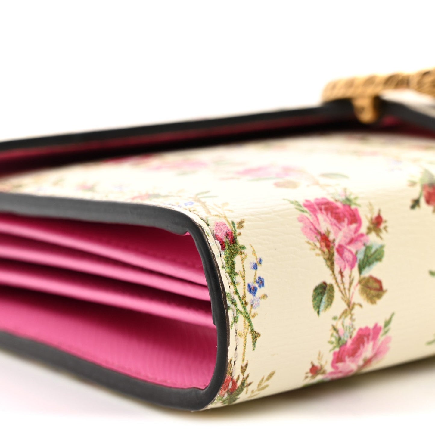 Calfskin Floral Print Mini Dionysus Chain Wallet Ivory Pink