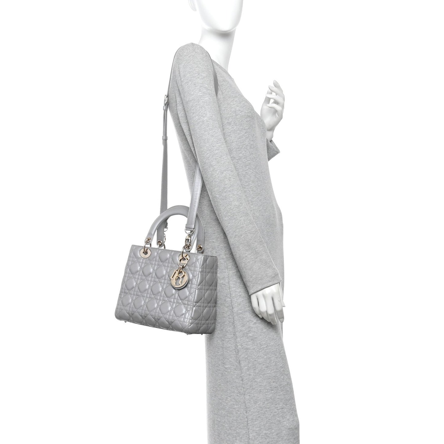 Pearly Lambskin Cannage Medium Lady Dior Grey