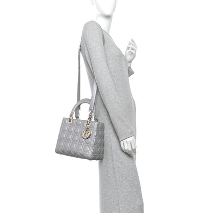 Pearly Lambskin Cannage Medium Lady Dior Grey