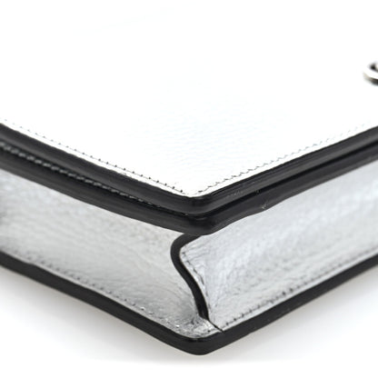 Metallic Dollar Calfskin Mini GG Marmont Chain Wallet Silver