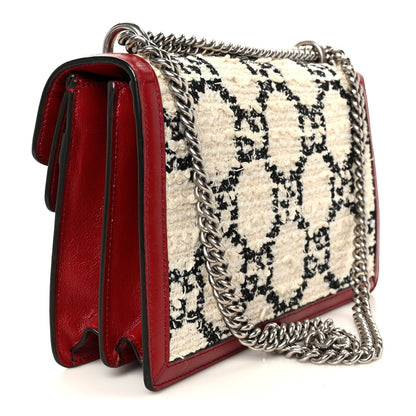 Tweed GG Monogram Small Dionysus Shoulder Bag White Black Romantic Cherry