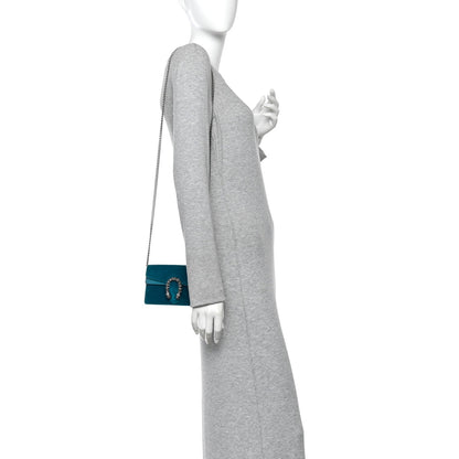 Velvet Super Mini Dionysus Shoulder Bag Pavone Cyan