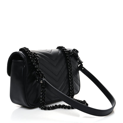 Calfskin Matelasse Monochrome Mini GG Marmont Shoulder Bag Black