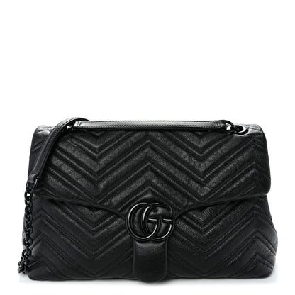 Soft Calfskin Matelasse Medium GG Marmont Shoulder Bag Black
