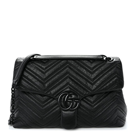Soft Calfskin Matelasse Medium GG Marmont Shoulder Bag Black