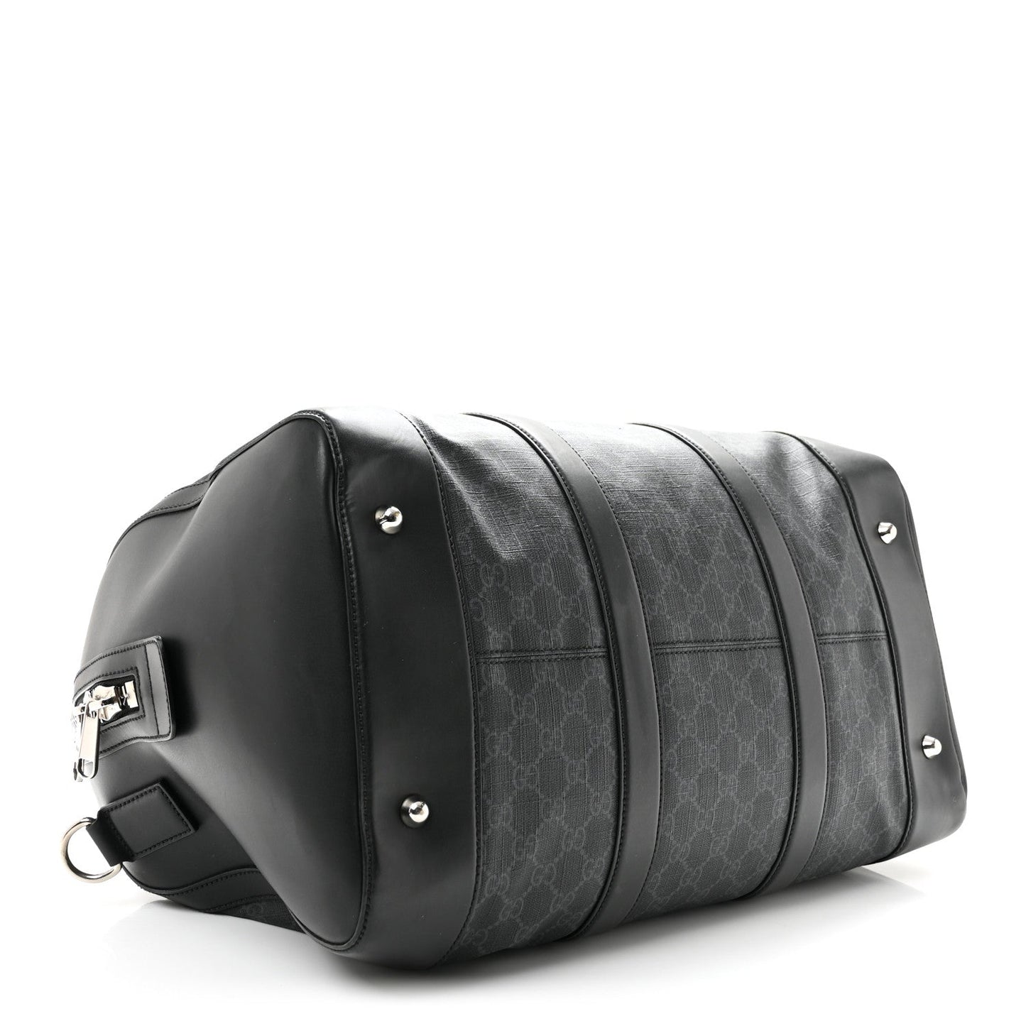 Soft GG Supreme Monogram Appia Calfskin Web Medium Carry On Duffle Bag Black Grey