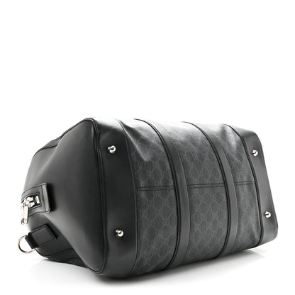 Soft GG Supreme Monogram Appia Calfskin Web Medium Carry On Duffle Bag Black Grey