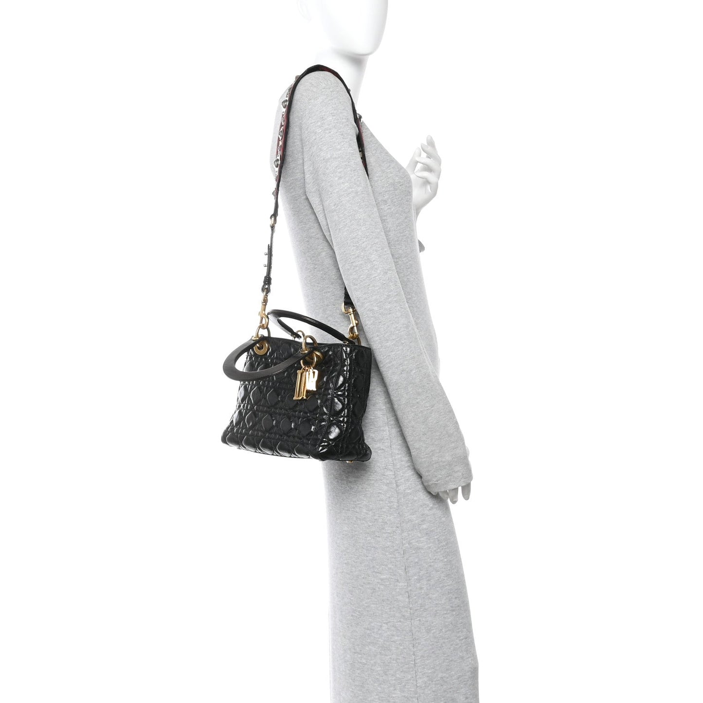 Crinkled Patent Cannage Medium Bohemian Lady Dior Black