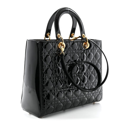 Patent Cannage Large Lady Dior Black