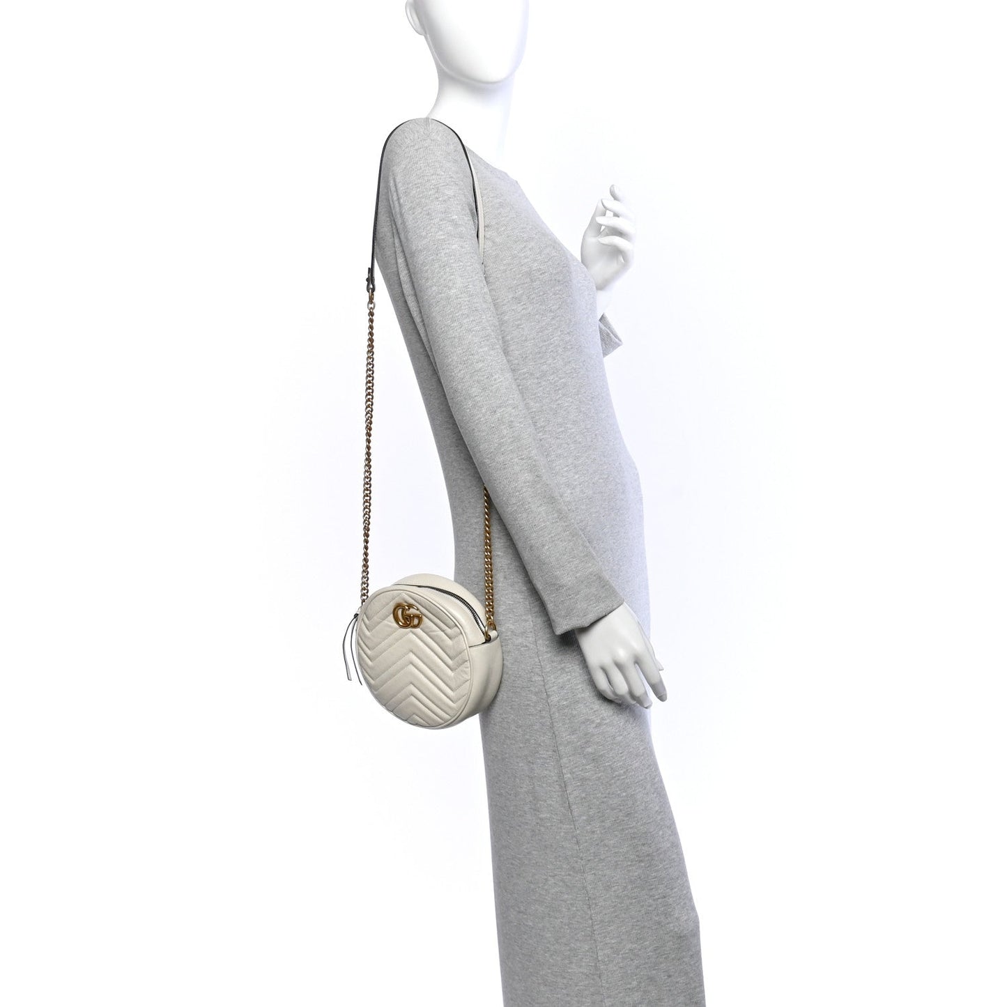 Calfskin Matelasse Mini GG Marmont Round Shoulder Bag White White