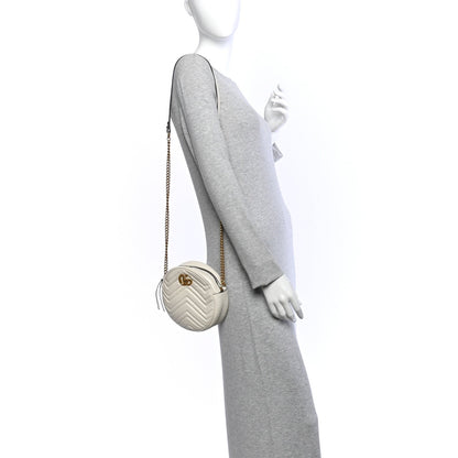 Calfskin Matelasse Mini GG Marmont Round Shoulder Bag White White